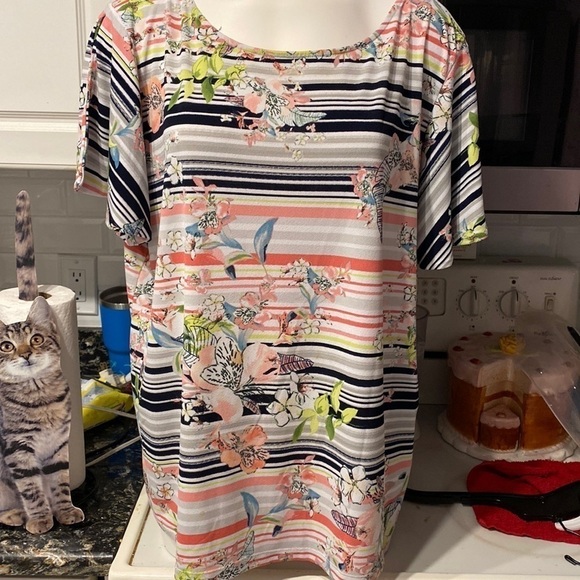 c womens The Limited casual floral short sleeve stretch plus size top 1X - Picture 1 of 5